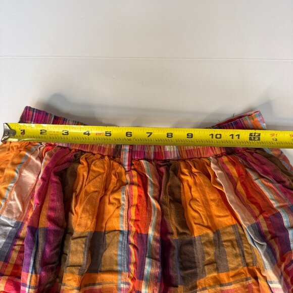 Anthropologie XS Crinkle Plaid Midi Skirt Multicolor Lightweight Cotton Blend El - Picture 6 of 10